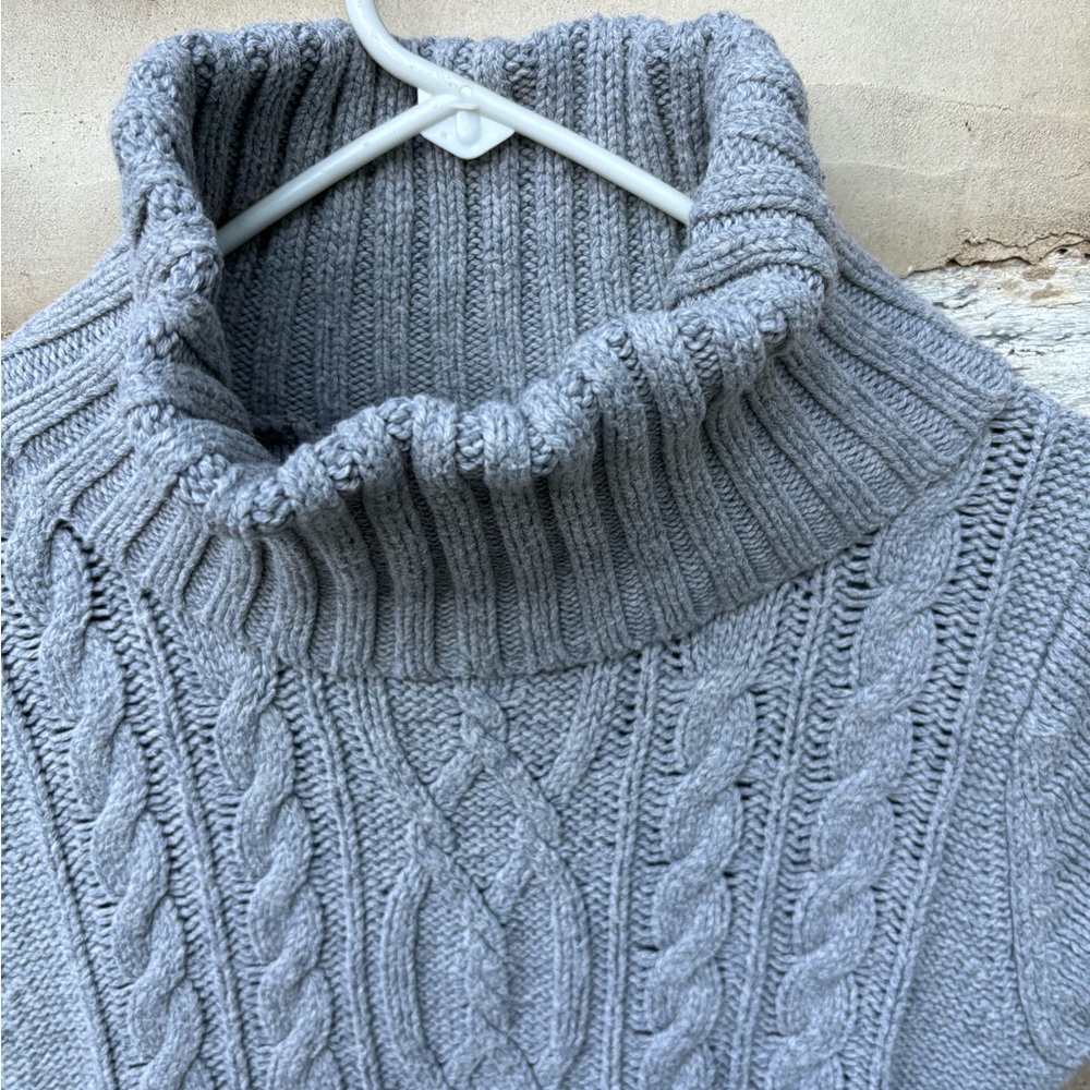 Willi Smith Gray Cable Knit Short Sleeve Turtleneck Sweater Size M - Picture 3 of 10
